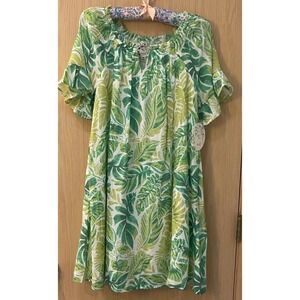Anthropologie Naif Womens Lined Green Tropical Palm Leaf Shift Dress Size M NWT